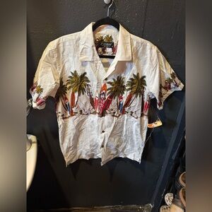 Men's Favant White Tropical Print Button Up Shirt Size Medium NWT